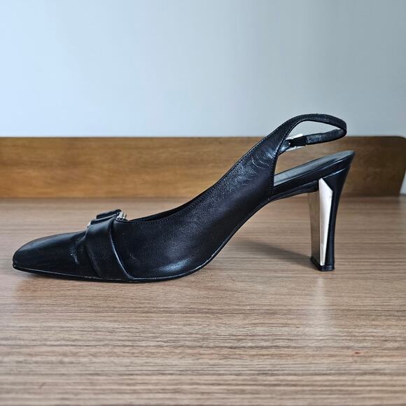Stuart Weitzman Black Leather Slingback Heels Size 7.5 - Picture 3 of 10